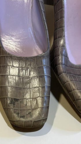 Charles Jourdan Brown Crocodile-Effect Leather Pum...