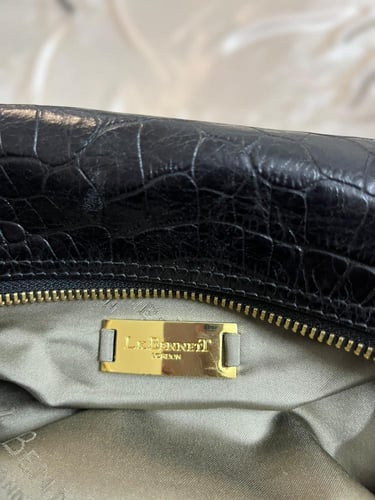 L.K. Bennett Black Croc Embossed Leather Shoulder...