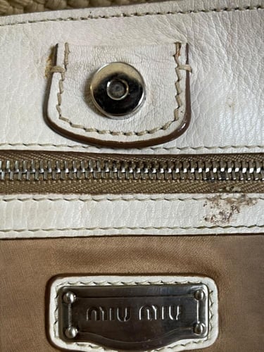 Miu Miu White Leather Cut Hobo