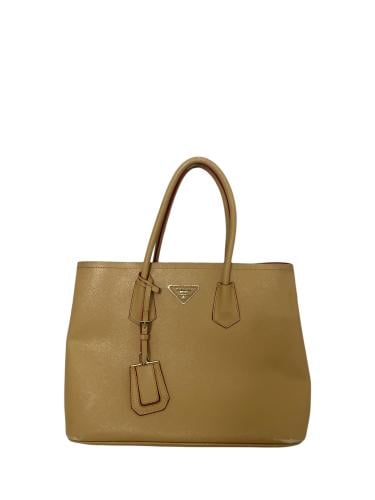 Prada Tan Saffiano Cuir Leather Medium Double Hand...
