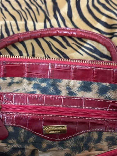 Dolce & Gabbana Crocodile-Patterned Red Handbag