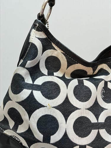 Coach Beige /black Monogrammed Handbag