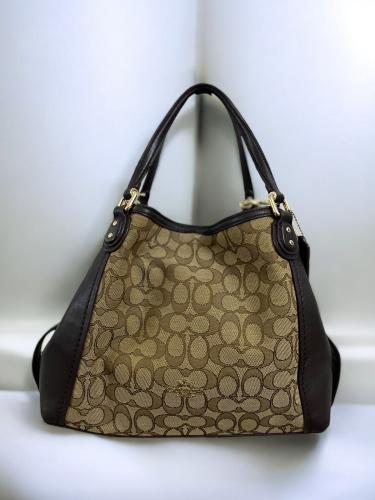 Coach Beige/Brown Signature Canvas and Leather Sat...