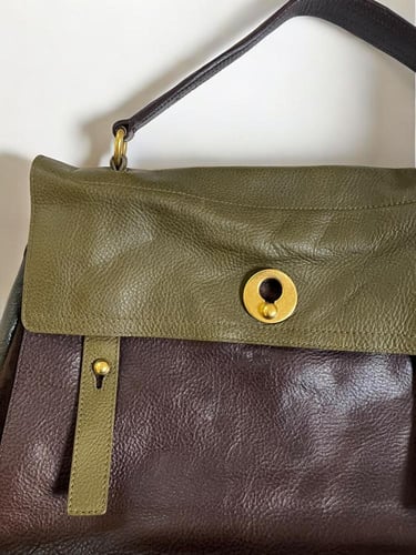 YVES SAINT LAURENT brown/Purple Pebbled Leather La...
