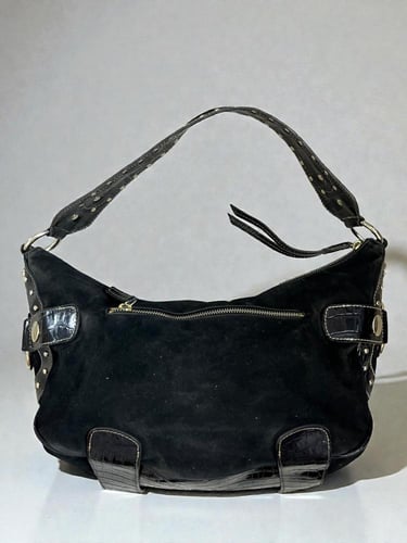 G by Guess Black Croc-Embossed Leather Shoulder Ba...