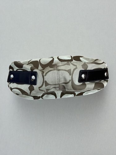 Coach Zoe Signature Purse Khaki Brown Leather Trim...