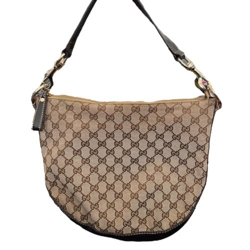 Gucci GG Canvas Hobo Bag Beige and Leather