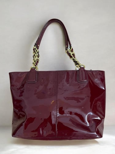 Coach Burgundy Patent Leather Madison Zip Tote