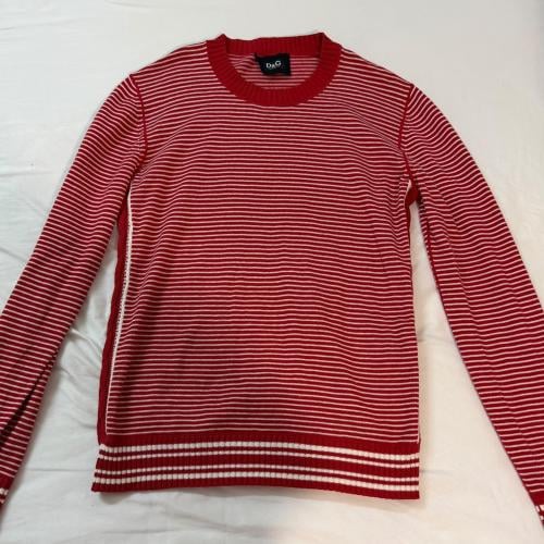 Dolce & Gabbana Red and White Striped Long Sleeve Knit Sweater - Size M