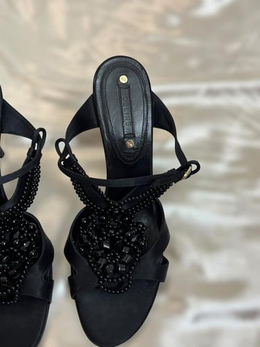 Celine Black Beaded Heeled Sandals - Size: 40