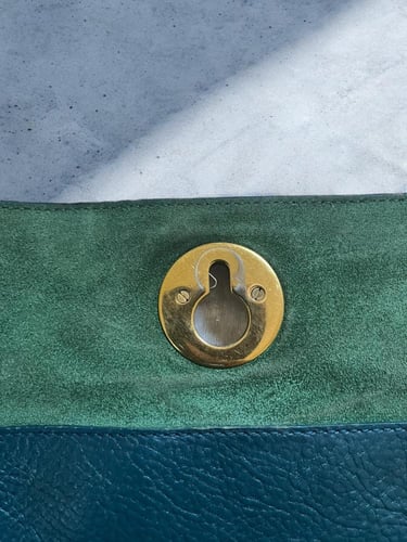 YVES SAINT LAURENT green Pebbled Leather Large Mus...