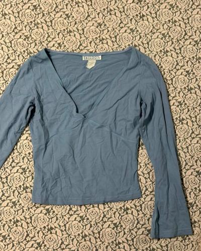 Trilogy Rampage Slate Blue V-Neck Long Sleeve Top — Size S