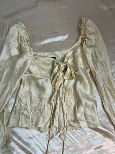 Escada Cream Satin Tie Front Blouse - Size 36