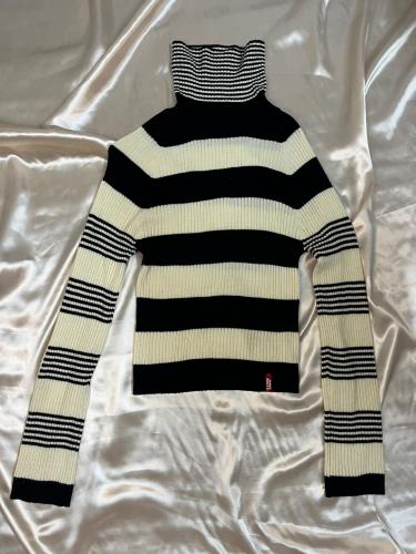Miss Sixty Black & White Striped Turtleneck Knit S...