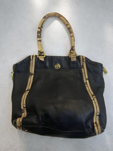Tory Burch Black leather with snakeskin pattern pu...