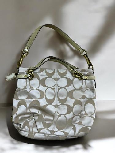 Coach F17183 Brooke Khaki Canvas Leather Shoulder...