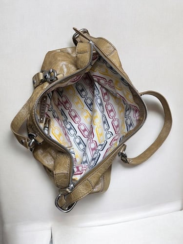 Celine Beige Crinkled Patent Leather Macadam Logo...