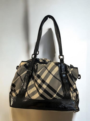 Burberry Black/Grey Beat Check Canvas and Patent L...