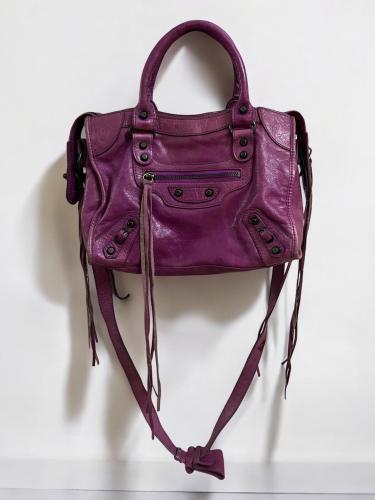 Balenciaga Purple Leather Motorcycle City Bag