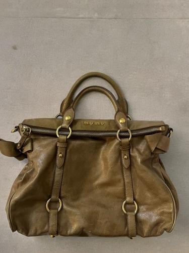 Miu Miu Beige Glazed Leather Bow Tote