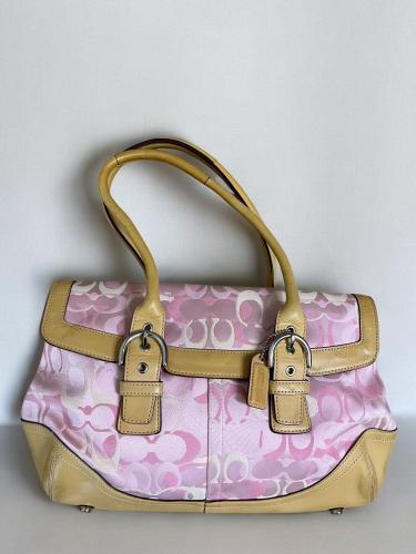 Coach Pink Signature Stripe Satchel