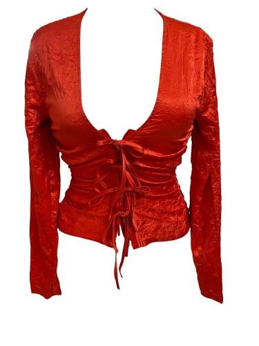 Ganni Red Ruched Tie Front Blouse - Size XS/S