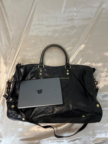 Gianni Bini Black Leather Large Tote Bag