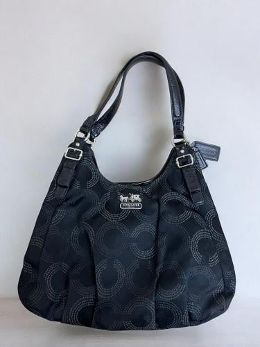 COACH 16505 Madison MAGGIE Black Op Art Hobo Handb...