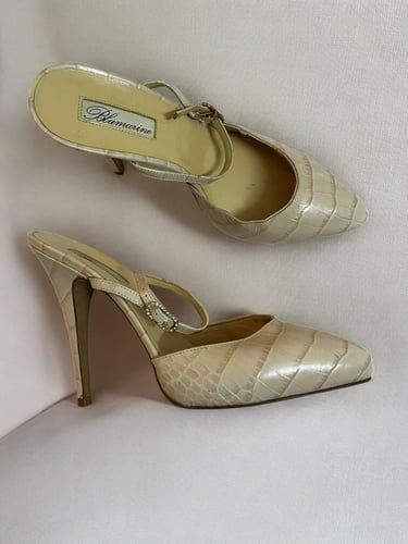 Balmain Beige Slingback Heels ,size :37