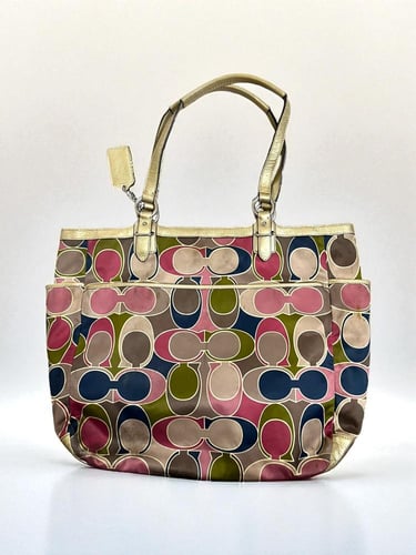 Coach Multicolor Op Art Satin and Leather Side Poc...