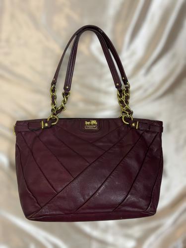 Coach Burgundy Quilted Leather Chain Tote Bag