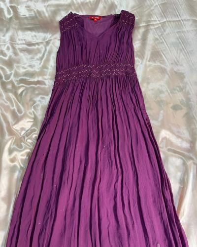 Derhy Purple Beaded Pleated Maxi Dress - Size M