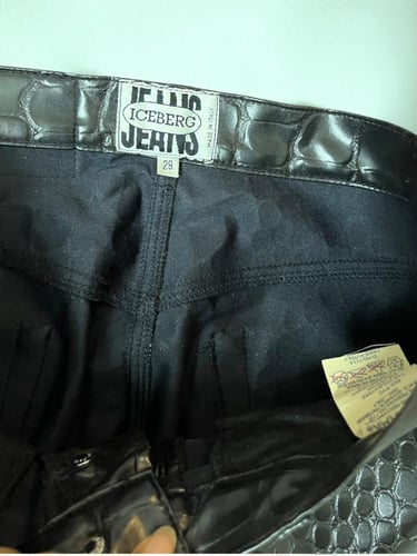 Iceberg Black Crocodile-Print Leather Pants - Size...