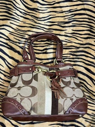 Coach Brown and Beige Leather Handbag