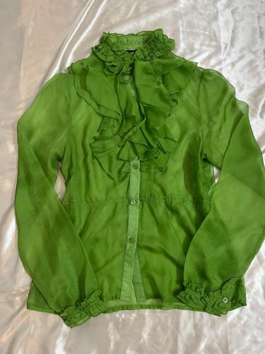 Marina Green Sheer Ruffle Blouse - Size 2 -M