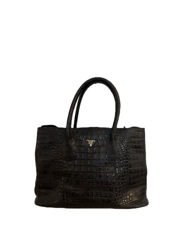 Vintage Prada Black Crocodile Leather Purse Handhe...