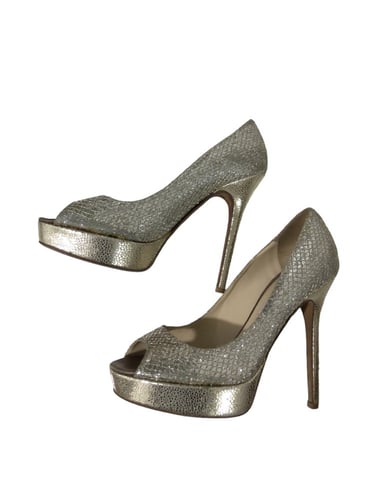 Jimmy Choo Metallic Luna Open Toe Pumps in Gold Le...