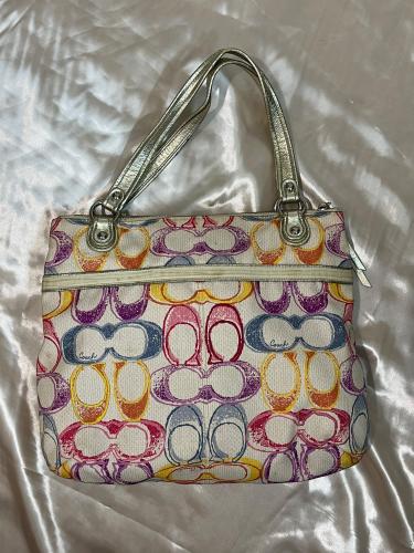 Coach Multicolor Monogram Canvas Tote Bag