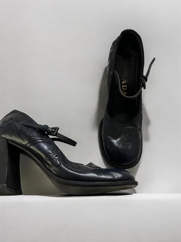 Prada Floral Embroidered Mary Jane Pumps Size:38 1...
