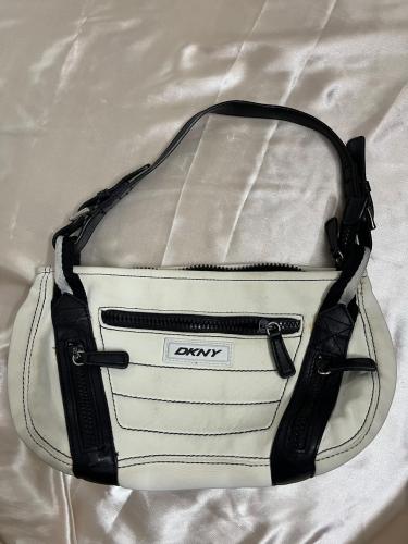 DKNY White and Black Zip Shoulder Bag