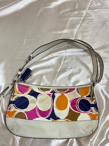 Coach White and Multi-Color Logo Shoulder Bag