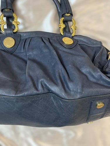 Just Cavalli dust blue Leather Tote Bag with Gold...