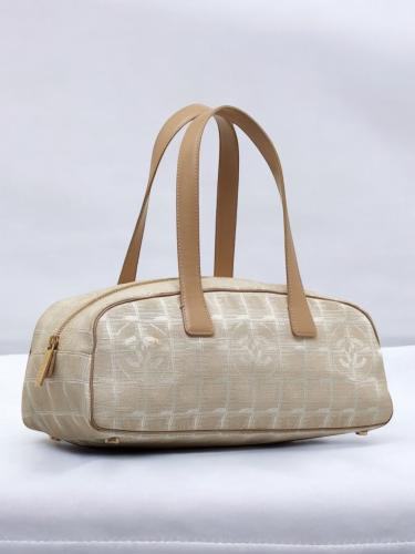 Chanel Beige/White Printed Fabric and Leather Trav...