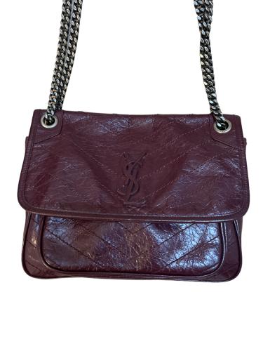Saint Laurent Burgundy Aged Leather Medium Niki Sh...