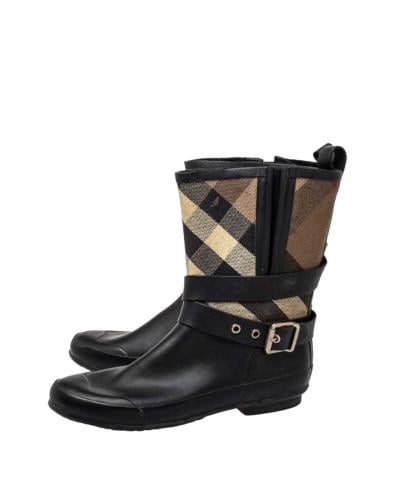 Burberry Beige/Black Check Canvas And Rubber Midca...