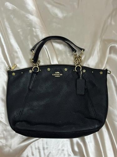Coach Black Leather Handbag with Gold Details