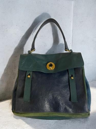 YVES SAINT LAURENT green Pebbled Leather Large Mus...