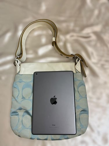 Coach Blue and White Monogram Flap Shoulder Bag