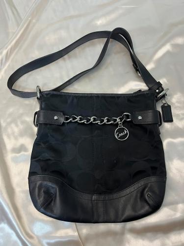 Coach Black Signature Canvas Shoulder Bag with Cha...