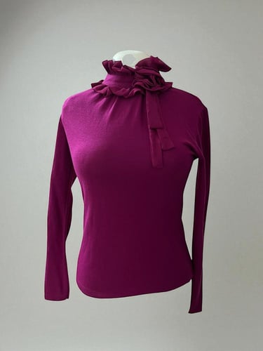 Pion Purple Long-Sleeve Top with Ruffle Detail - S...